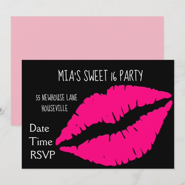 Invitation Partie rose de sweet sixteen de maquillage de (Devant / Derrière)
