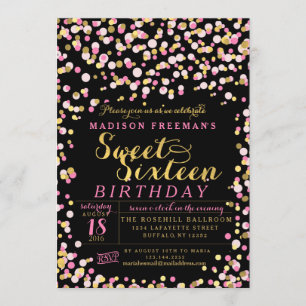 Invitation Partie rose noire du bonbon 16 à feuille d'or de