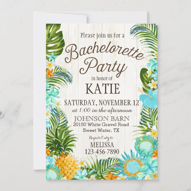 Invitation Partie rustique de Bachelorette de plage de Luau (Devant)
