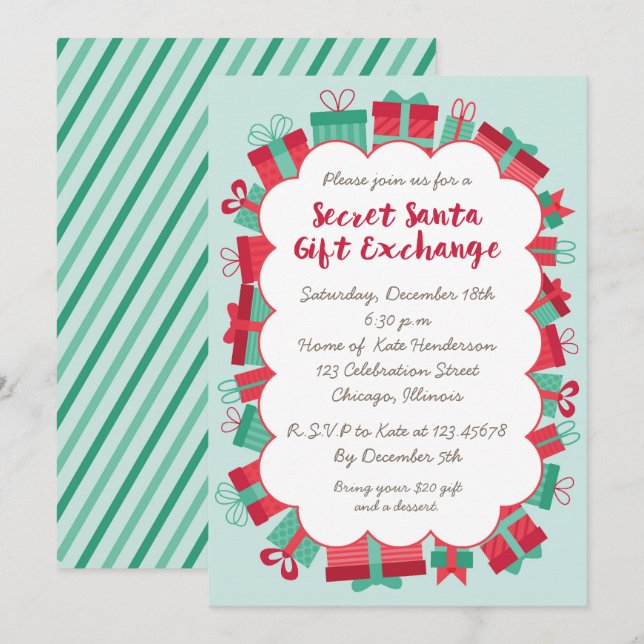 Invitation Partie secrète d'échange de cadeau de Père Noël (Devant / Derrière)
