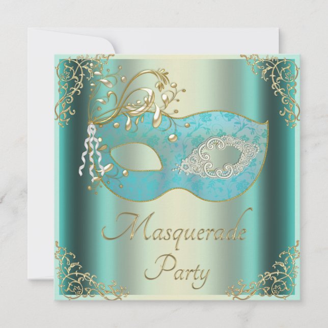 Invitation Partie turquoise chique de mascarade de masque de (Devant)