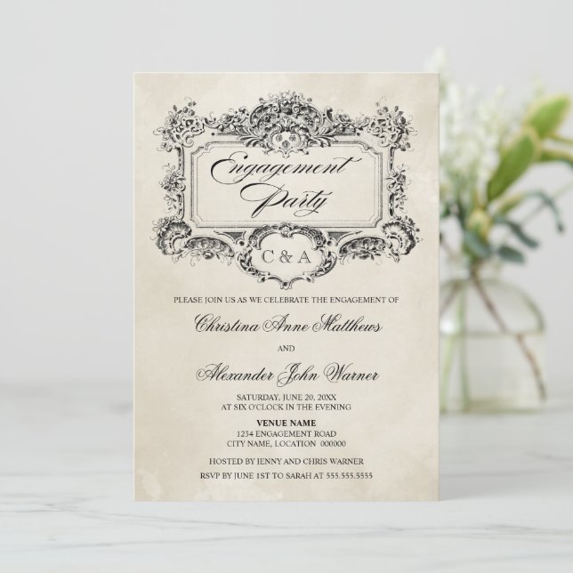 Invitation Partie vintage d'engagement (Debout devant)