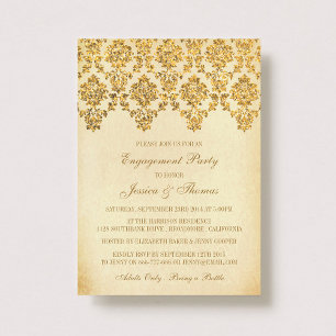 Invitation Partie vintage Glam Gold Damask Engagement