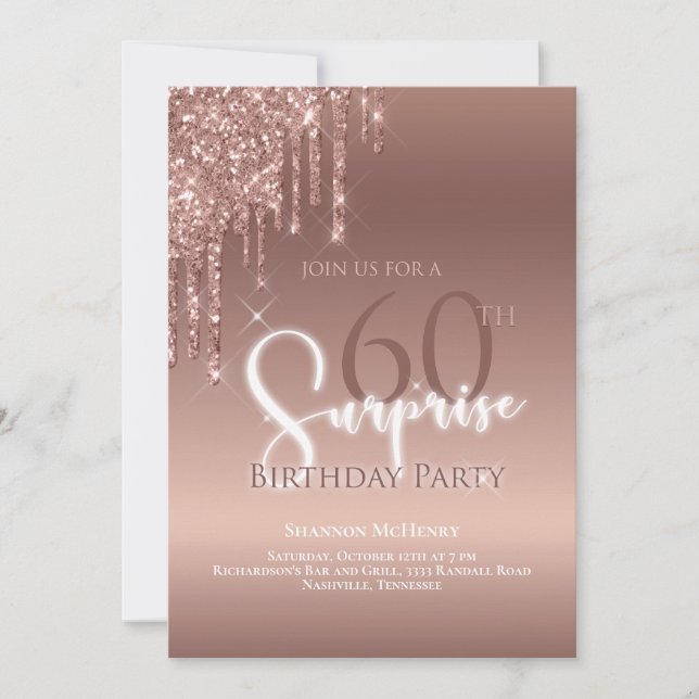 Invitation Parties scintillant 60e anniversaire Glam Pink Whi (Devant)