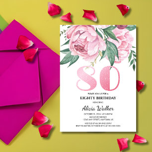 Invitation Parties scintillant 80e pivoine rose verdure fleur