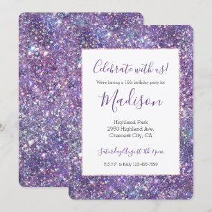 Invitation Parties scintillant à étincelle violette glam