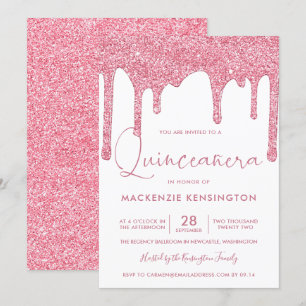 Invitation Parties scintillant à étincelles rose vif Quinceañ