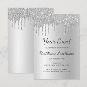 Invitation Parties scintillant à goutte d'argent Sweet 16 Fêt