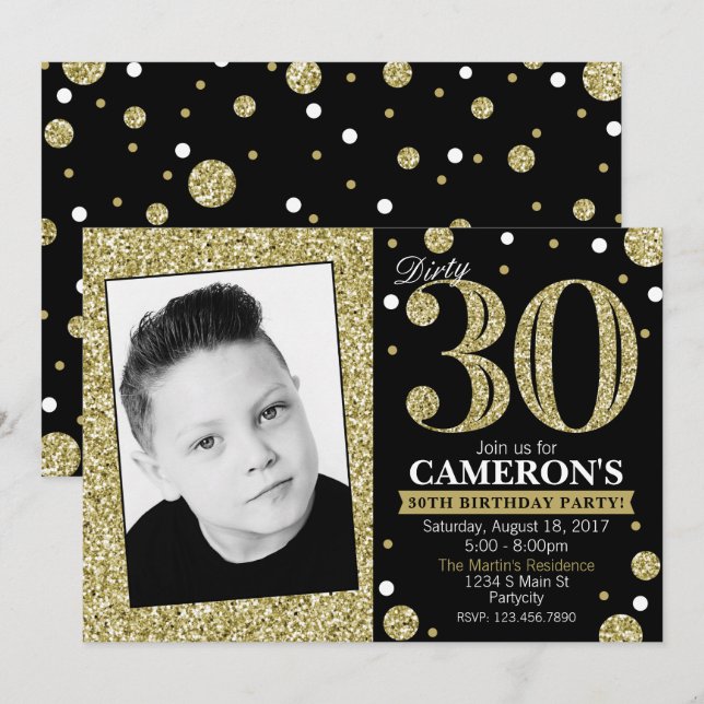 Invitation Parties scintillant Adulte Jalon Anniversaire Phot (Devant / Derrière)