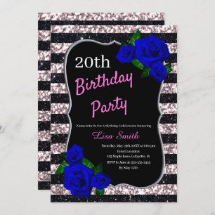 Invitation Parties scintillant Anniversaire Noir rose  Bleu p