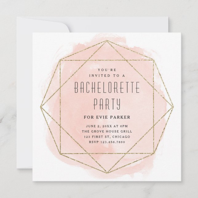 Invitation Parties scintillant Aquarelle Bachelorette Rose (Devant)