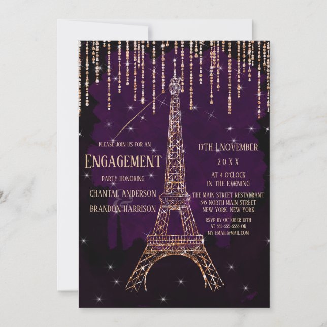 Invitation Parties scintillant Aquarelle Paris Tour Eiffel Fi (Devant)