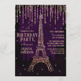 Invitation Parties scintillant Aquarelle Paris Tour Eiffel Pa