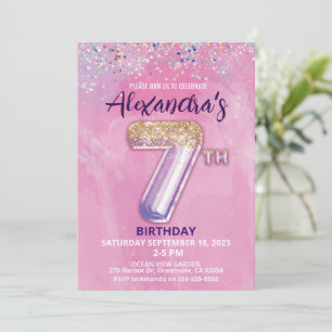 Invitation Parties scintillant arc-en-ciel 7e anniversaire Fi