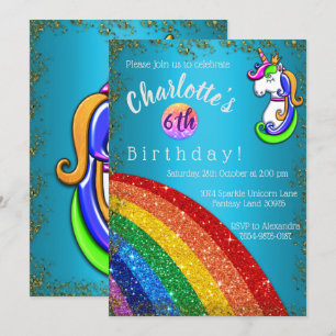 Invitation Parties scintillant Arc-en-ciel bleu clair licorne