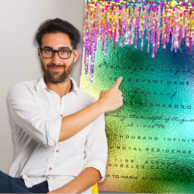 Invitation Parties scintillant arc-en-ciel mariée 16e Sirène  (Rainbow Glitter Drip Bridal 16th Unicorn Mermaid Invitation)