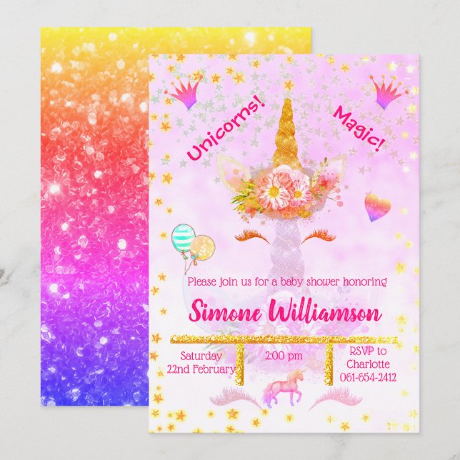 Invitation Parties scintillant arc-en-ciel personnalisée Gold (Devant / Derrière)