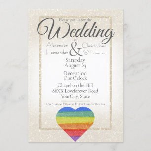 Invitation Parties scintillant arc-en-ciel Pride coeur drapea