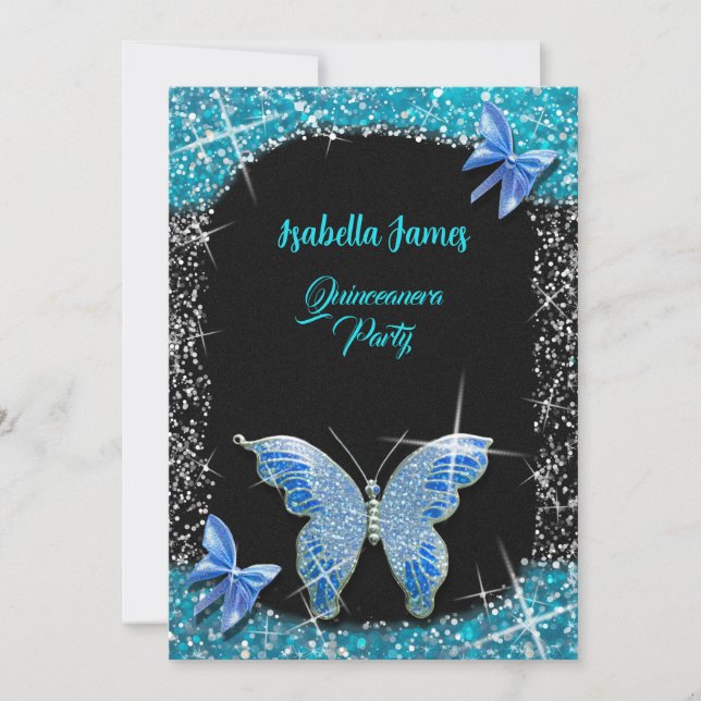 Invitation parties scintillant arc noir bleu turquoise Butter (Devant)