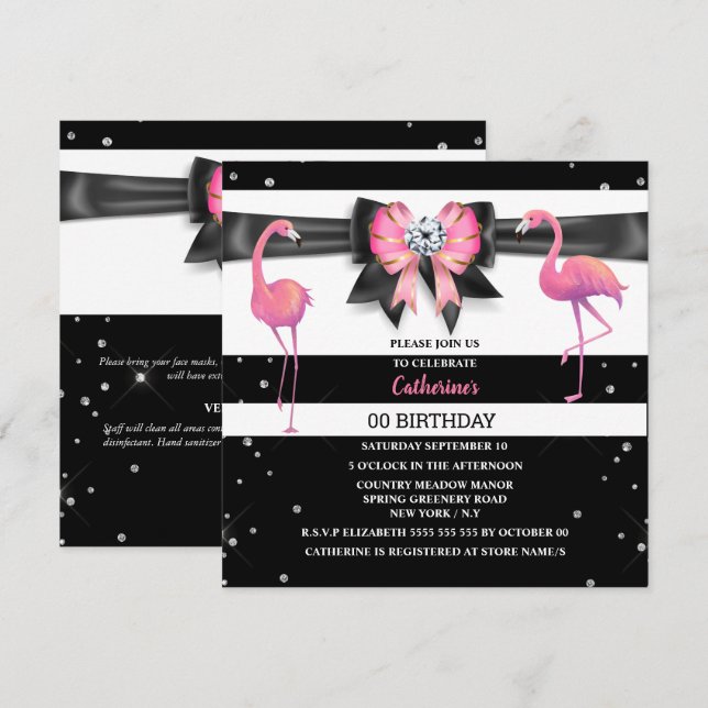 Invitation parties scintillant arc rose Flamant rose N'IMPORT (Devant / Derrière)