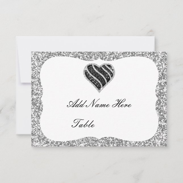 Invitation Parties scintillant Argent Black Heart Table Place (Devant)
