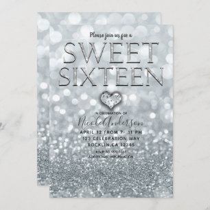 Invitation Parties scintillant argent blanc Bokeh Glam Sweet 
