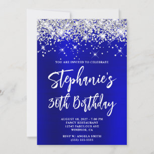 Invitation Parties scintillant Argent Bleu Satin Gras 30e ann