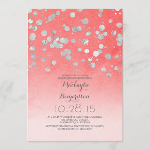 Invitation parties scintillant argent confetti corail rose nu