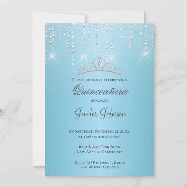 Invitation Parties scintillant argent confetti Quinceanera In (Devant)