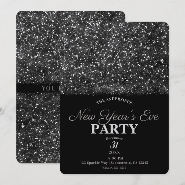 Invitation Parties scintillant Argent Éclairage Nouvel An Rév (Devant / Derrière)