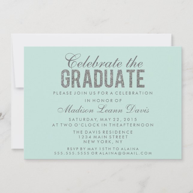 Invitation Parties scintillant Argent Faux Graduation Party I (Devant)