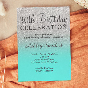 Invitation Parties scintillant argent faux turquoise océan om