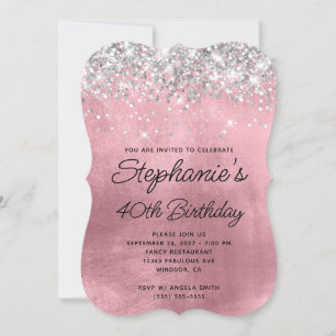 Invitation Parties scintillant Argent Fille rose Monogramme 4