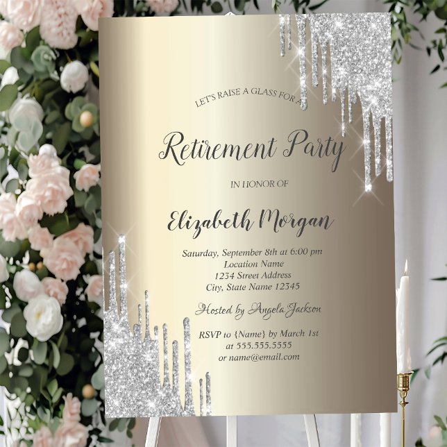 Invitation Parties scintillant argent gouttes Champagne Retra (Créateur téléchargé)