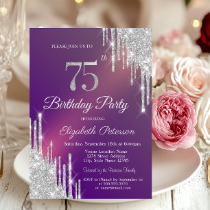 Invitation Parties scintillant argent gouttes violet photo 75
