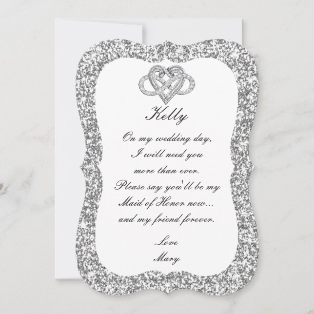 Invitation Parties scintillant Argent Infinity Coeur Maid Of  (Devant)