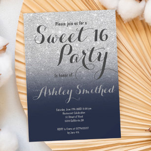 Invitation Parties scintillant argent moderne ombre bleu mari