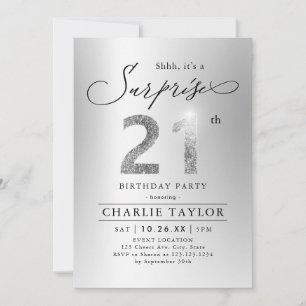 Invitation Parties scintillant argent moderne surprise adulte