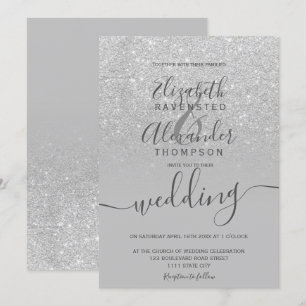 Invitation Parties scintillant argent ombre chic gris script