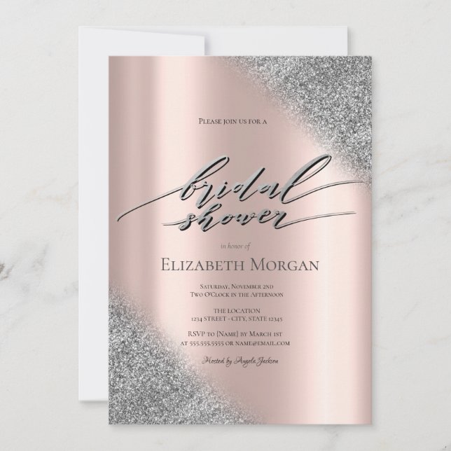 Invitation Parties scintillant argent Ombre Rose Fête des mar (Devant)