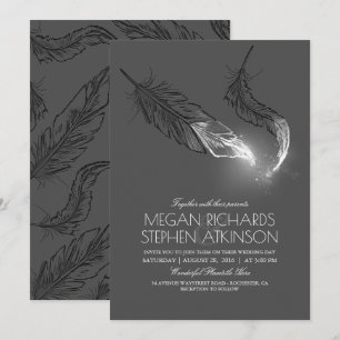 Invitation Parties scintillant Argent Plumes Élégant Mariage 