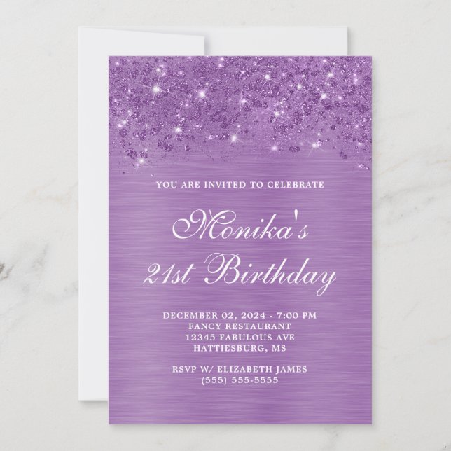 Invitation Parties scintillant Argent Purple Bold 21e anniver (Devant)