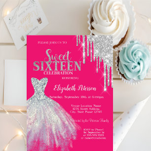 Invitation Parties scintillant Argent, Robe Neon Rose Sweet 1