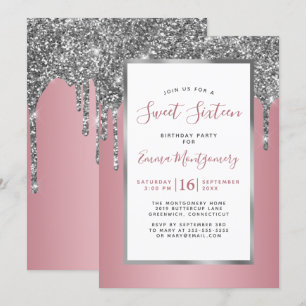 Invitation Parties scintillant argent Rose Gold Sweet 16 fête