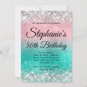 Invitation Parties scintillant argent rose Turquoise Ombre fa