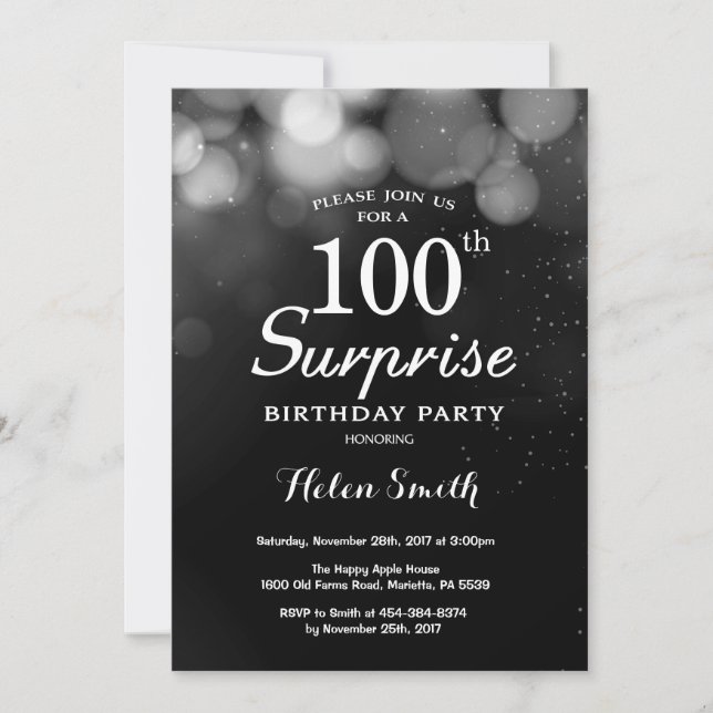 Invitation Parties scintillant Argent Surprise 100e anniversa (Devant)