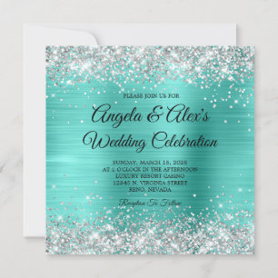 Invitation Parties scintillant Argent Turquoise Foil Mariage 
