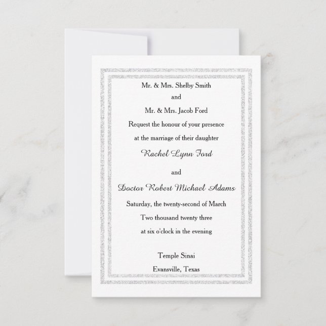 Invitation Parties scintillant argentée blanche chic Trim-3x5 (Devant)
