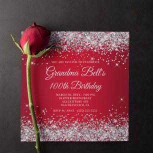 Invitation Parties scintillant argentée brillante rouge Ombre