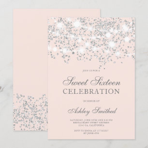 Invitation Parties scintillant argentée brille sweet sixteen